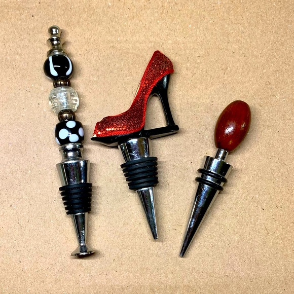 Bed Bath & Beyond Other - Wine Stoppers Set of 3 Heel, Glass, and Wood